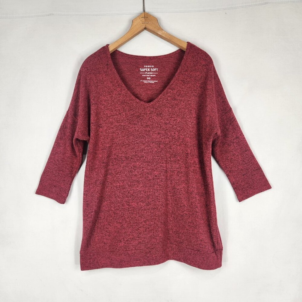 Torrid Super Soft Plush V Neck 3/4 Sleeve Women's Size 00 M/L Red Sweater - Picture 3 of 8